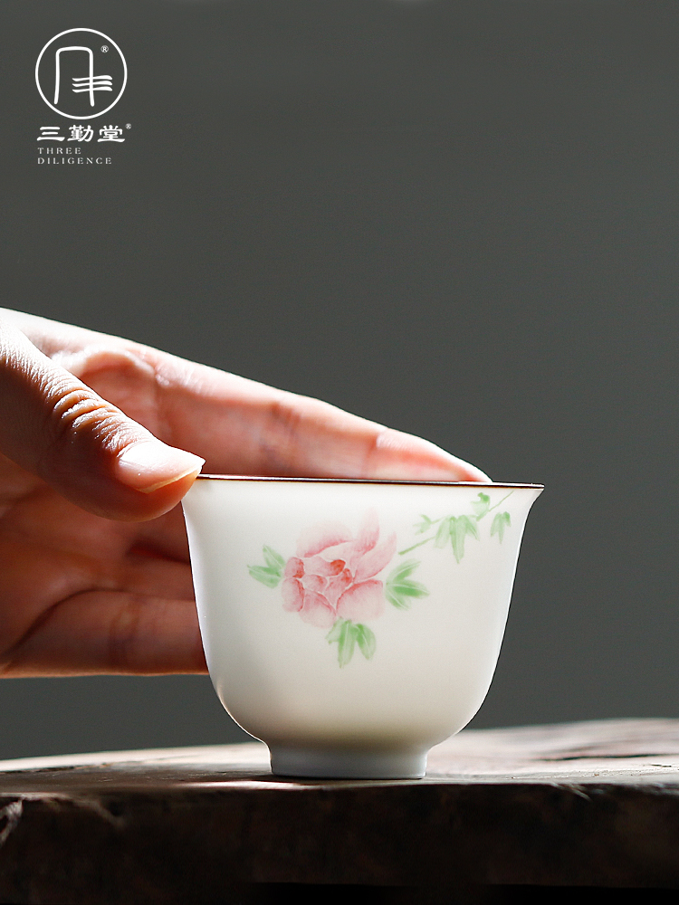 Kung fu tea cup three frequently hall jingdezhen ceramic sample tea cup hand - made twelve flora cup tea set S42011