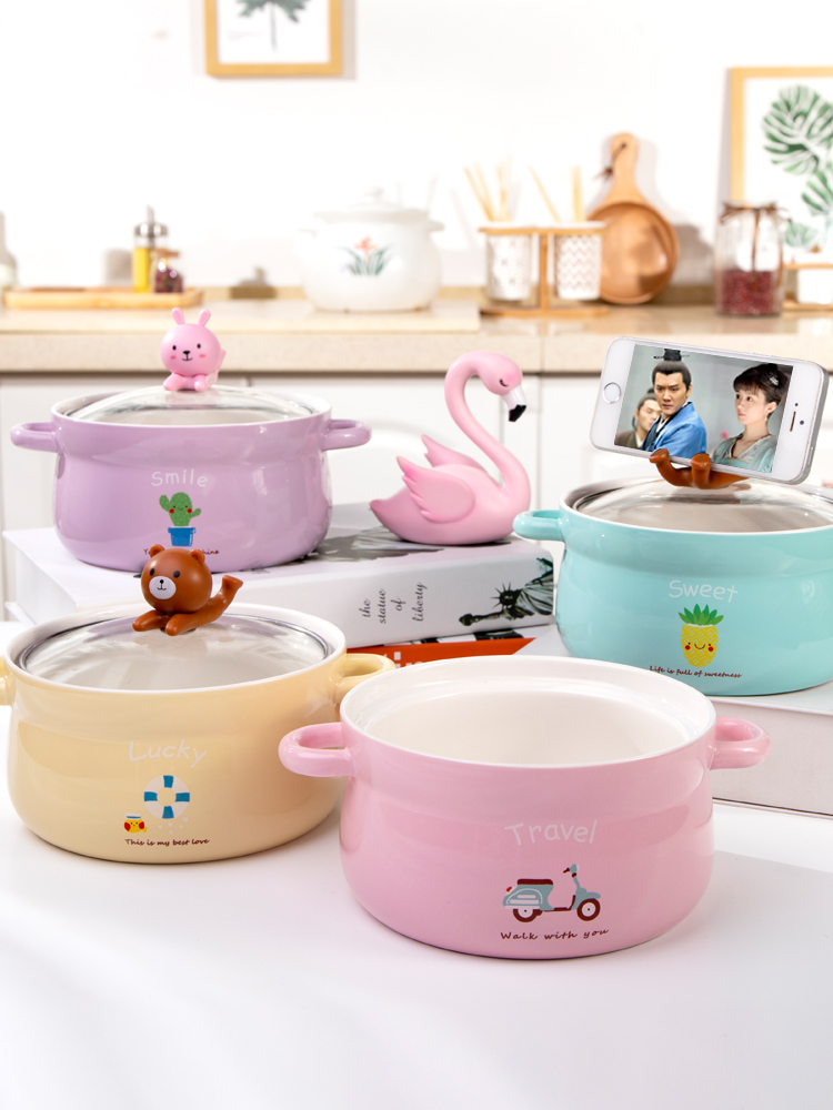 Mercifully rainbow such as bowl bowl with cover students dormitory express cartoon ears ceramic bowl bowl of instant noodles li riceses leave cup with cover