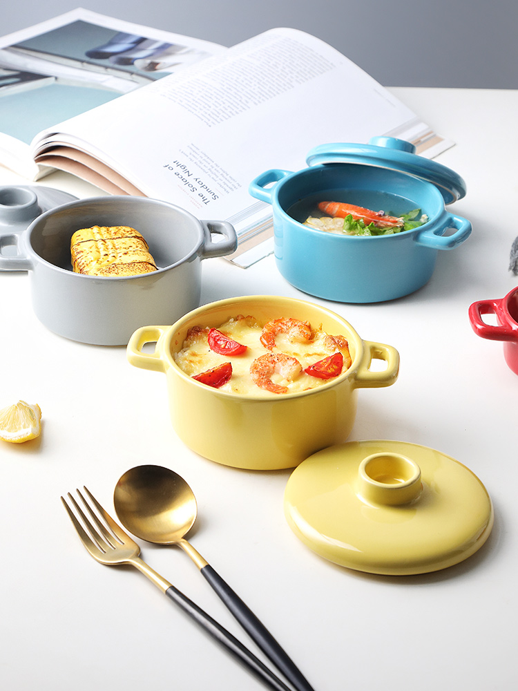 Ceramic soup bowl Nordic multicolor ears baby stew consisting bowl roast available braise cup with a lid bowl bowl of microwave oven