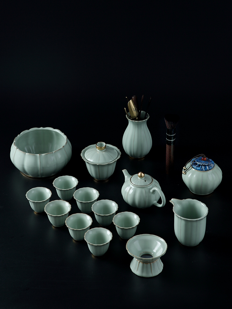 Jingdezhen your up ceramic kung fu tea set suit household light much the see colour of a complete set of tea tureen tea cups Chinese style