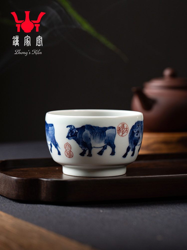 Clock kung fu tea house up with jingdezhen porcelain maintain full checking ceramic cups single cup five NiuTu sample tea cup