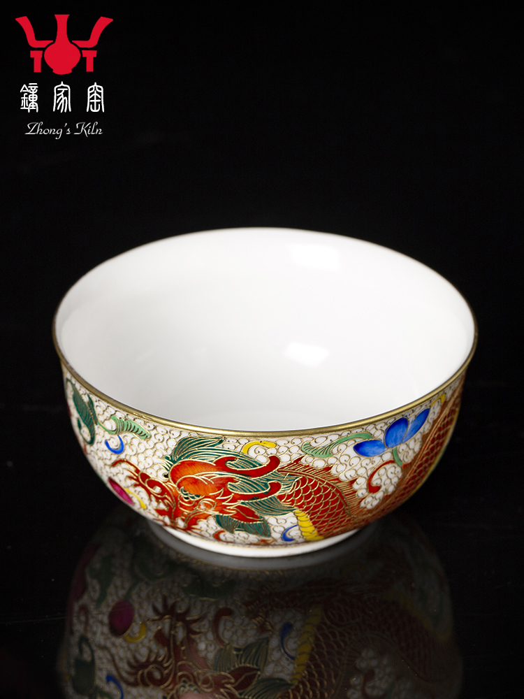 Clock home trade, one cup of single CPU dragon grain checking ceramic hand - made wire inlay enamel cups individual male tea cup