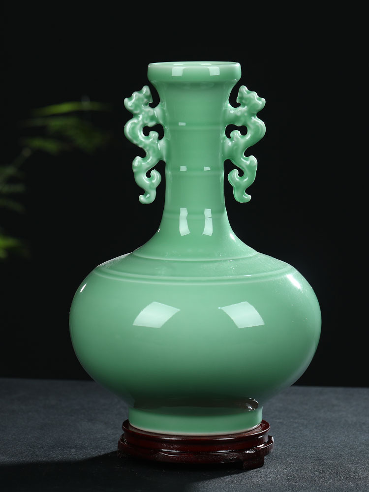 Jingdezhen ceramic antique shadow blue glaze ears vase Chinese style restoring ancient ways is the sitting room porch decoration rich ancient frame furnishing articles