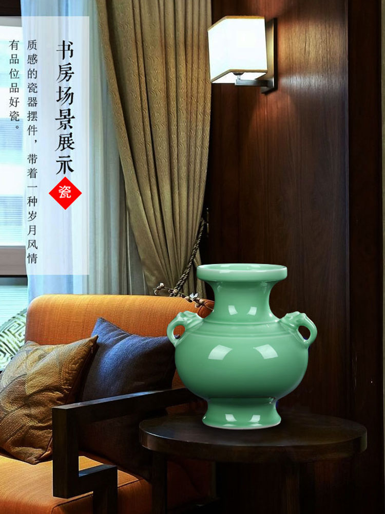 Jingdezhen ceramic antique shadow blue glaze ears vase Chinese style restoring ancient ways is the sitting room porch decoration rich ancient frame furnishing articles
