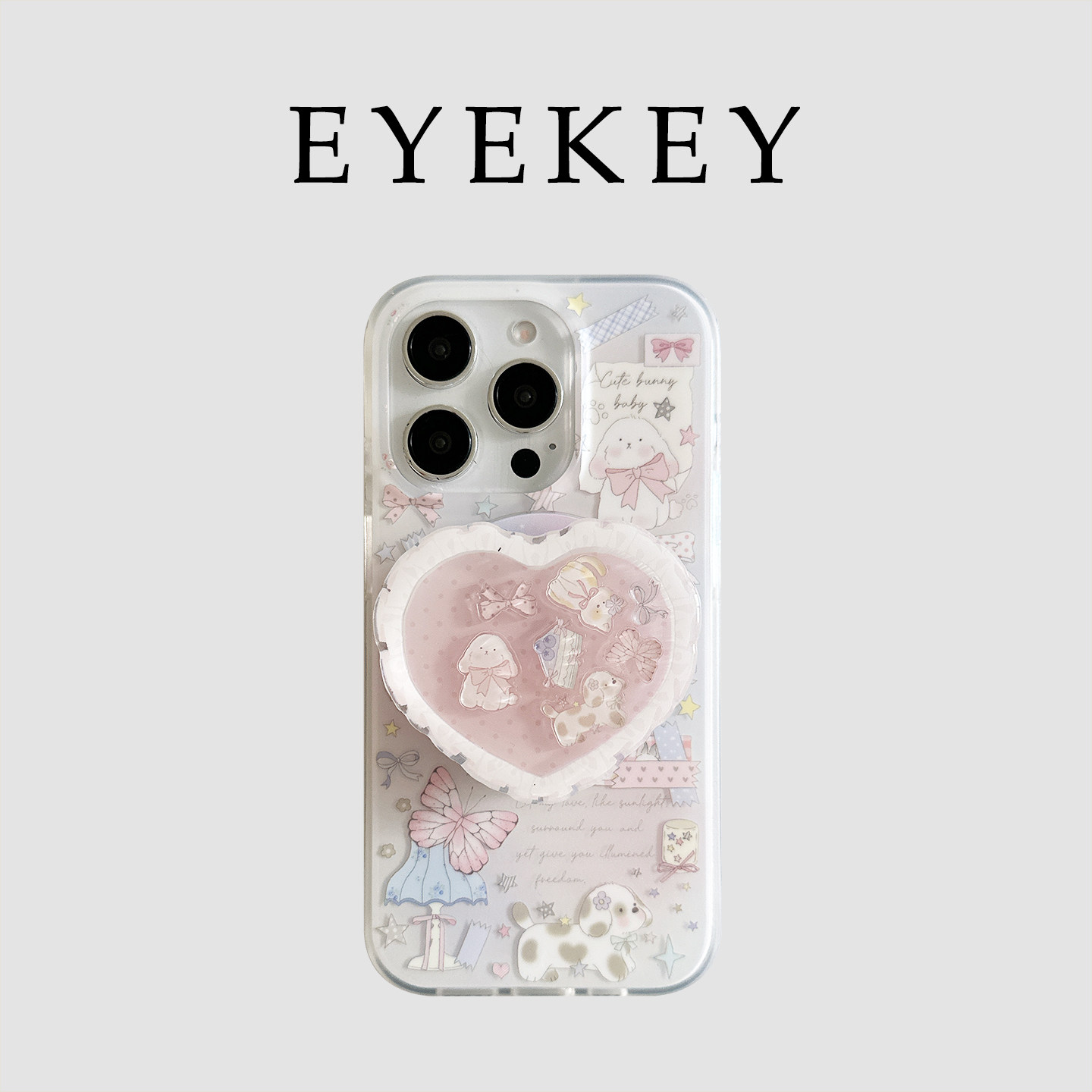 eyekey·ins Japanese and Korean cartoon cat, rabbit, and spotted dog illustration case suitable for Apple iPhone 17 Pro Max, iPhone 15, new model 13, women's 16 Pro, magnetic stand, 14 full-coverage protective case.