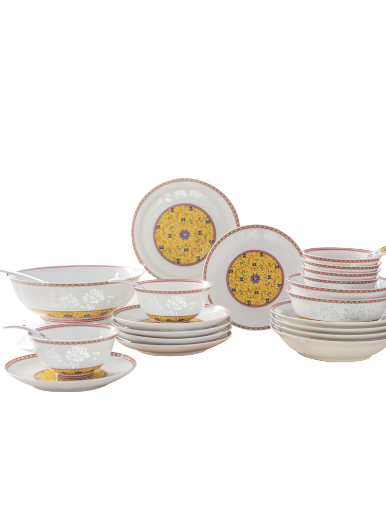 Jingdezhen light key-2 luxury suits for ceramic porcelain tableware and exquisite porcelain household tableware creative dishes suit gift gift box