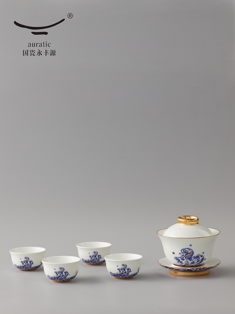 The porcelain Mr Yongfeng source porcelain sea pearl 18 head ceramic kung fu tea set tureen cup pot dish