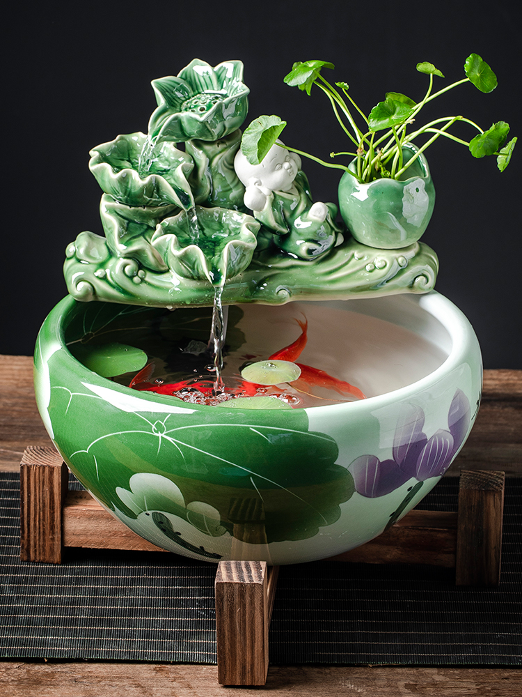 Ceramic aquarium small sitting room automatic cycle water fish bowl aquarium desktop landscape aerobic filter tank