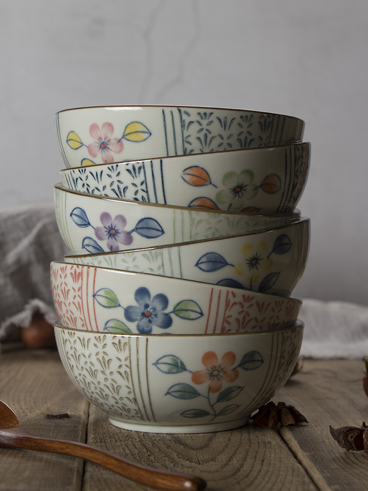 Under the glaze color tableware Japanese and wind temperature creative ceramic bowl rice bowls set home for dinner