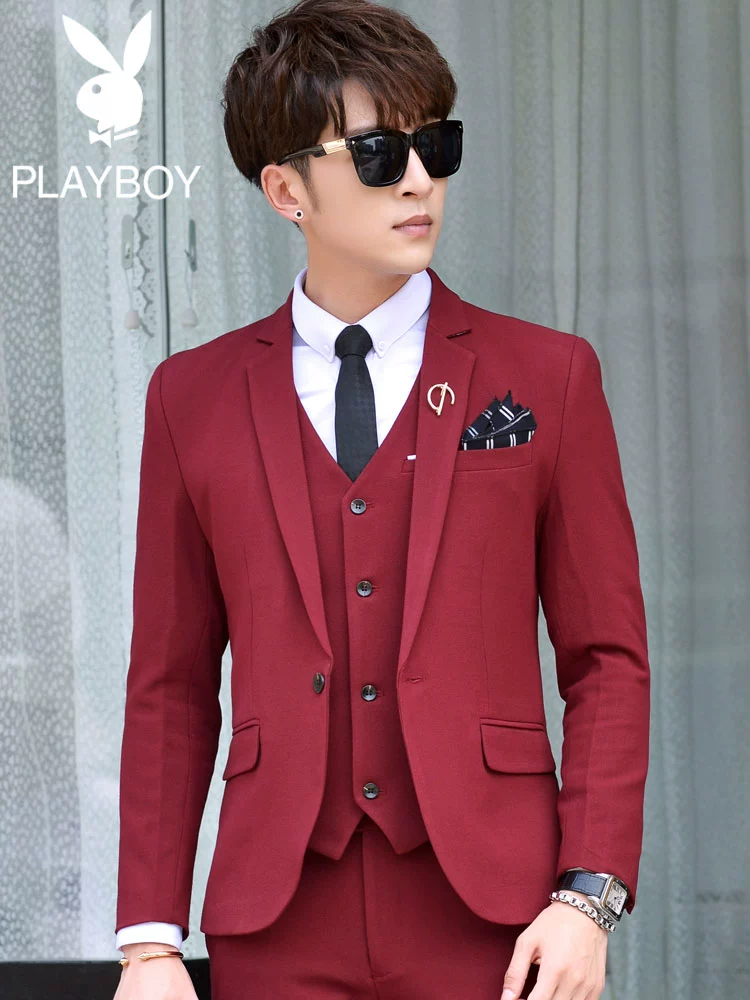 Playboy phù hợp với nam giới kinh doanh ba mảnh nghề nghiệp Xiaoxi trang trí cơ thể chú rể chú rể váy cưới - Suit phù hợp
