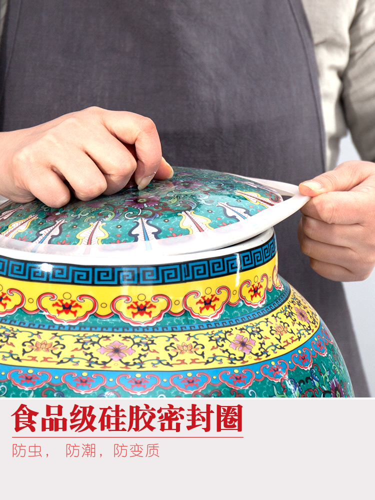 Jingdezhen European - style barrel ceramic ricer box surface 30 jins 50 kg pack household sealed with cover moistureproof tank rice storage tank