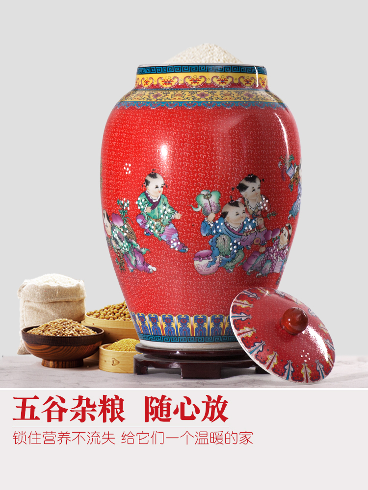 Jingdezhen ceramic barrel ricer box meter box 20 jins of 50 pounds with cover seal storage tank home brewed rice wine fermentation cylinder