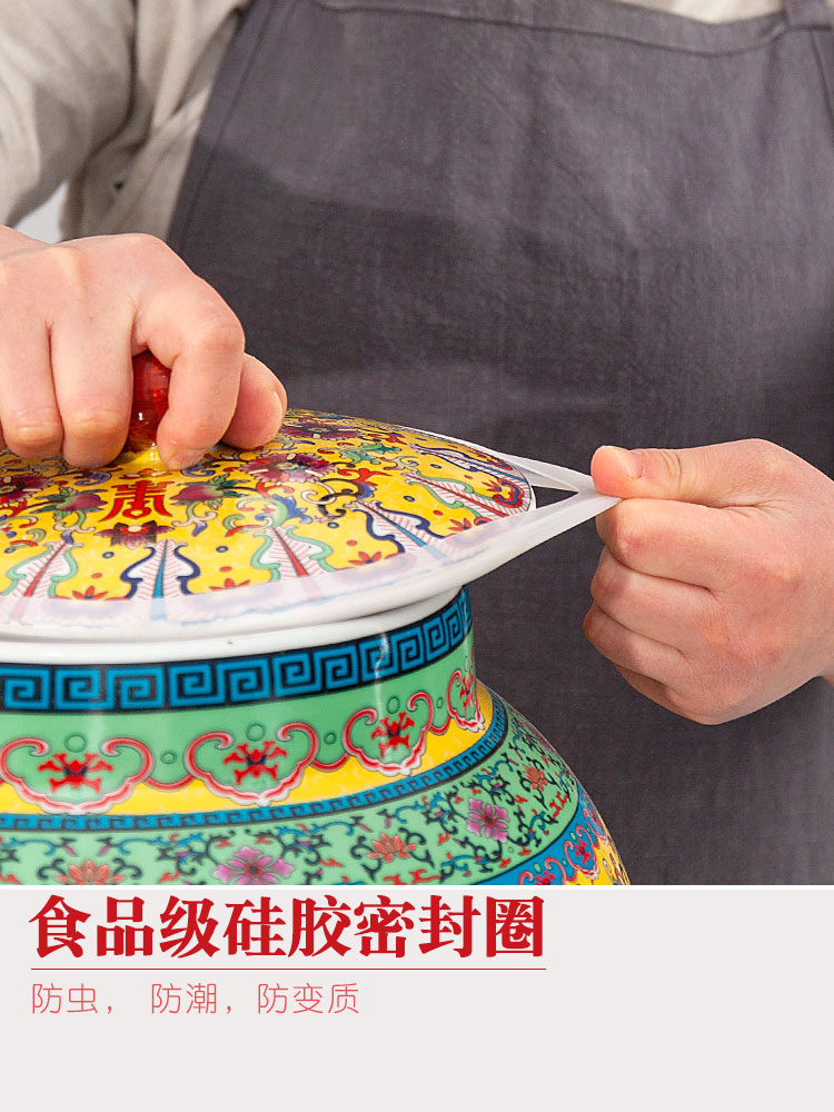 Jingdezhen ceramic ricer box barrel 20/30/50 kg pack household sealed with cover moistureproof tank cylinder rice storage tank