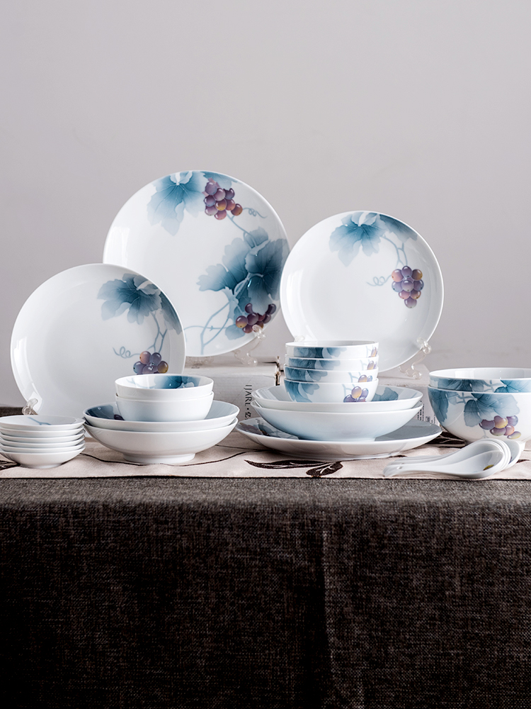 Red guanyao purple rhyme 28 head suit under the liling porcelain glaze color hand - made tableware household white porcelain tableware gifts