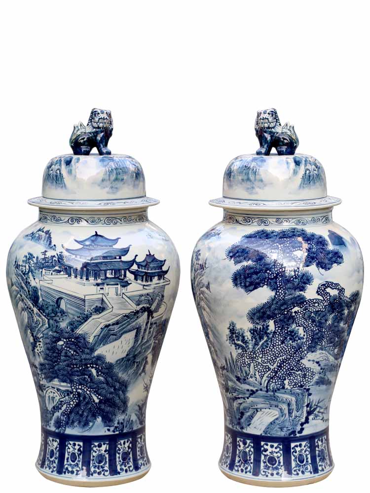 Jingdezhen ceramic general blue and white porcelain pot landscape furnishing articles the receive the study decorate the sitting room porch Chinese vessels