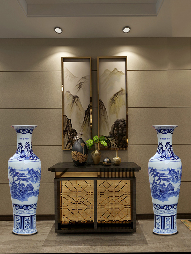 Jingdezhen blue and white porcelain home cooked meal sitting room office Chinese landscape painting of large vase furnishing articles ornaments