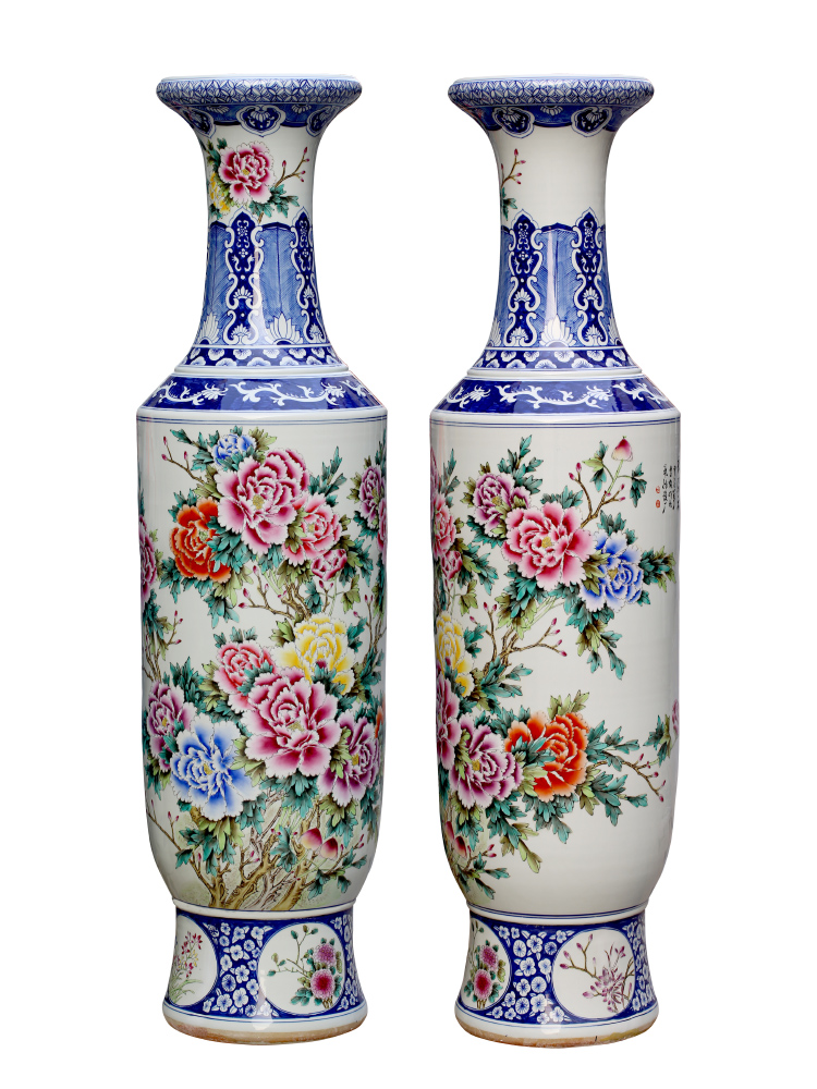 Jingdezhen ceramics bucket color peony porcelain of large adornment ornament gift porcelain vases, new Chinese style living room hotel