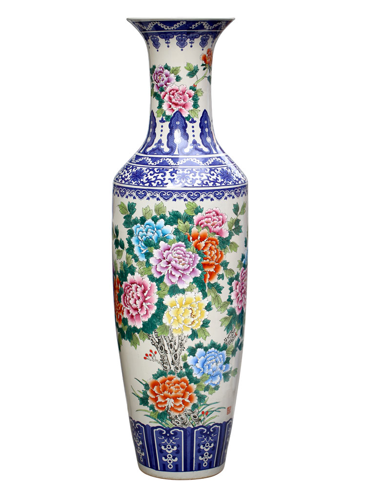 Jingdezhen ceramics hand - made peony flowers prosperous large vase household living room TV cabinet decorative furnishing articles