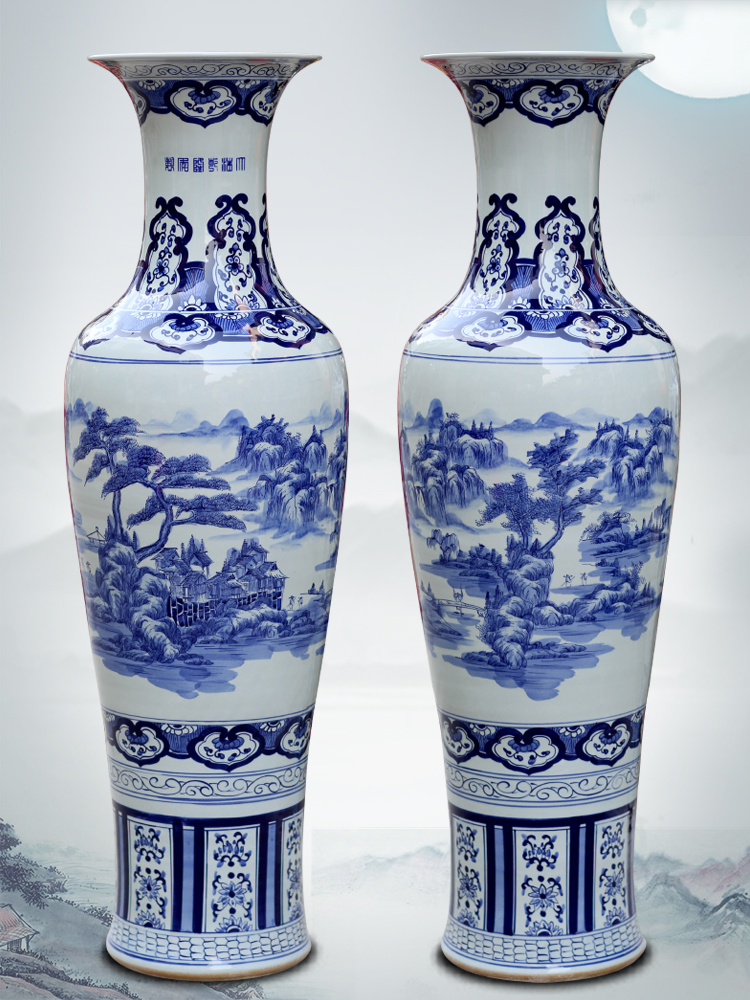 Jingdezhen blue and white porcelain home cooked meal sitting room office Chinese landscape painting of large vase furnishing articles ornaments