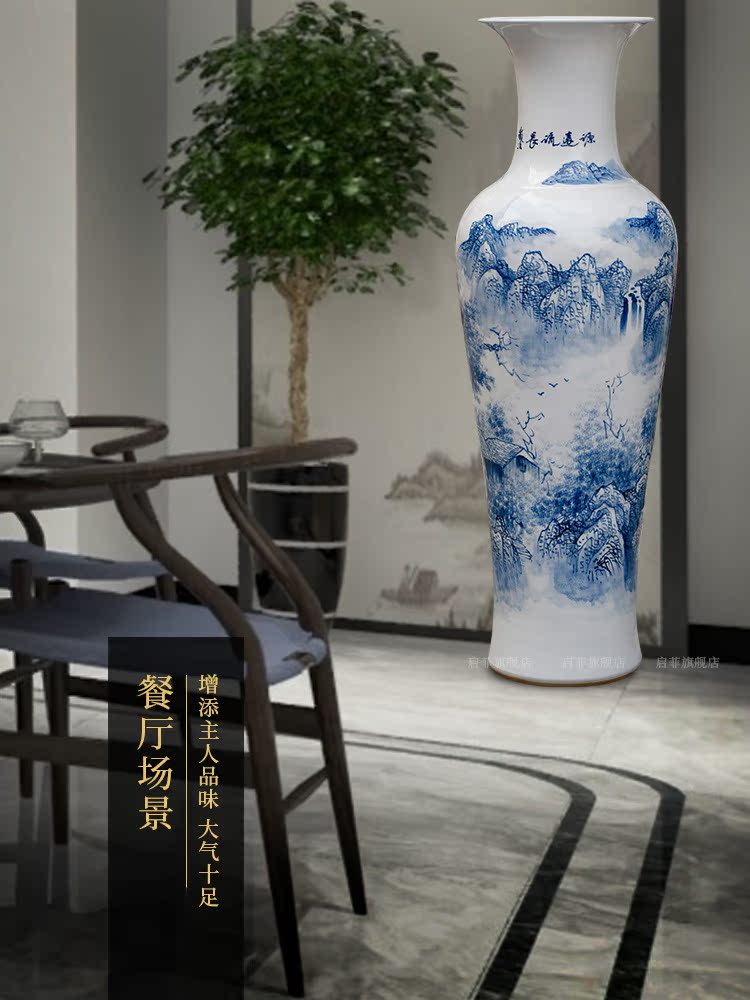 Jingdezhen porcelain has a long history in the hand - made landing big blue and white porcelain vase home sitting room porch place to study