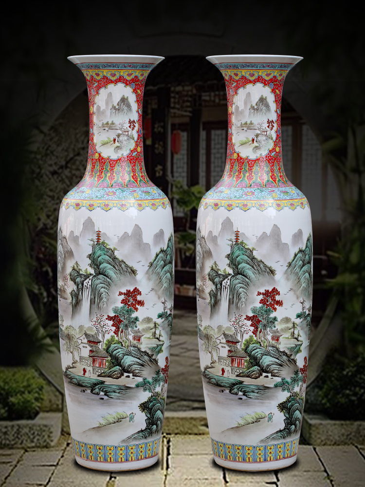 Jingdezhen ceramic pastel landscape of large vase household sitting room adornment flower arranging large - sized hotel furnishing articles