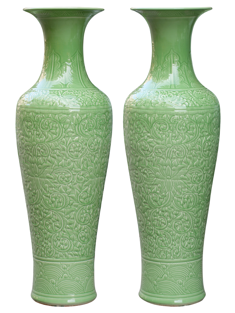 Jingdezhen sitting room of large vases, green glazed pottery, porcelain carved decorations study large hotel gift furnishing articles