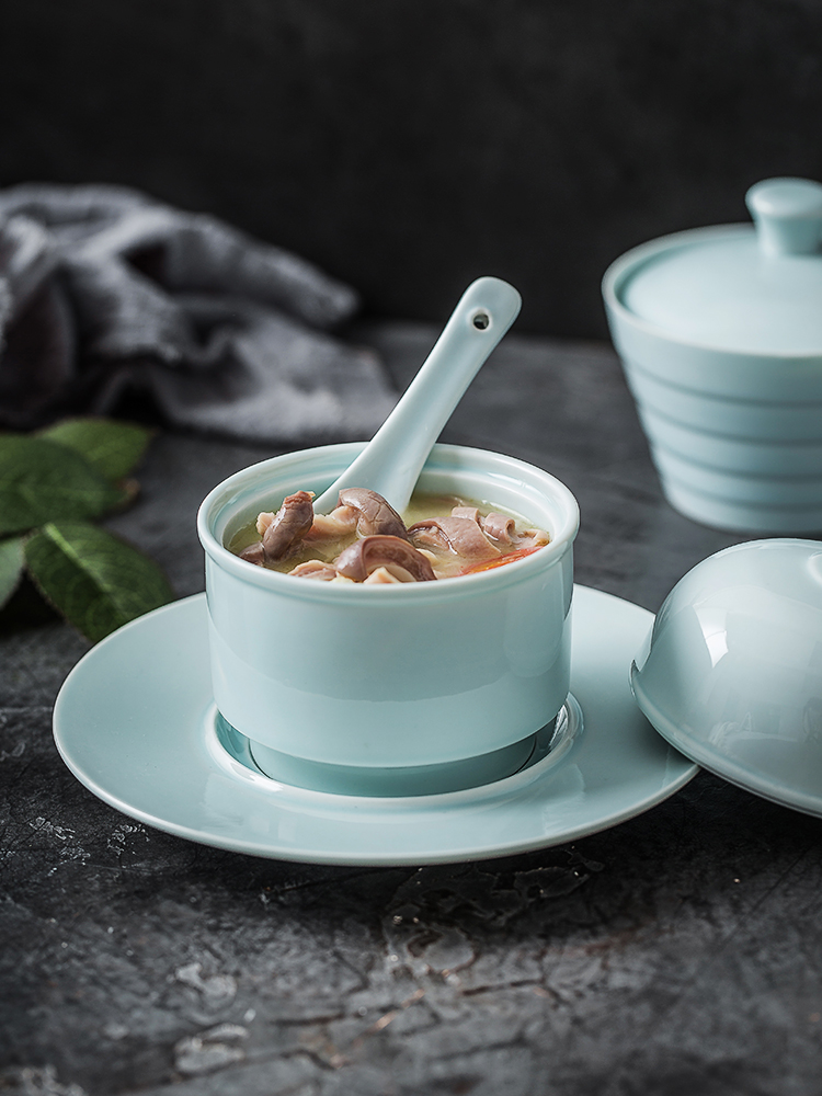 Japanese celadon porcelain cup home bird 's nest chicken stew small stew with tureen steamed egg custard cup boiled soup bowl