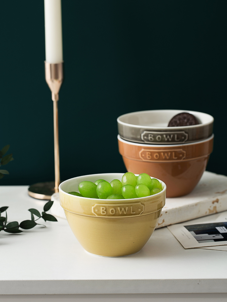 Japanese household creative ceramic bowl of oatmeal breakfast cereal to eat ice cream bowl bowl good - & baked to use of tableware
