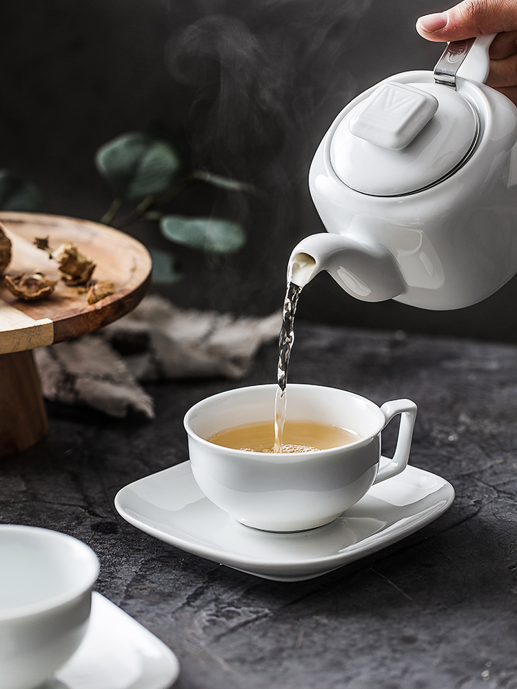 Nordic pure white ceramic teapot with filtering contracted household afternoon tea high - capacity teapot large sample tea cup