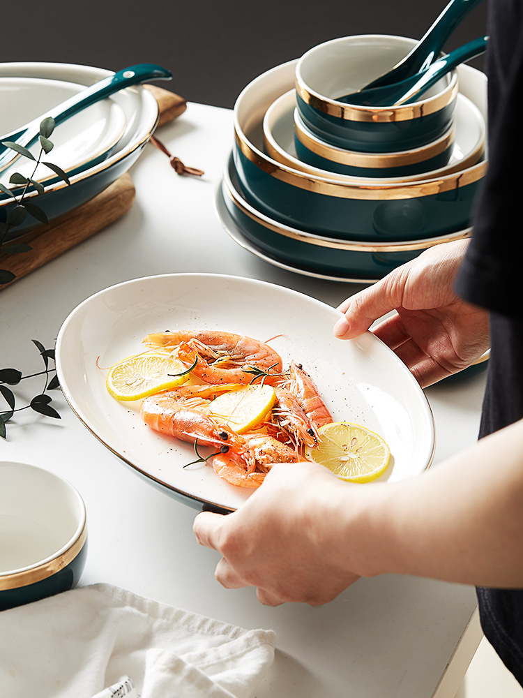 Web celebrity Nordic light dishes key-2 luxury dish bowl set combination of household modern beautiful ceramic dish fish dish