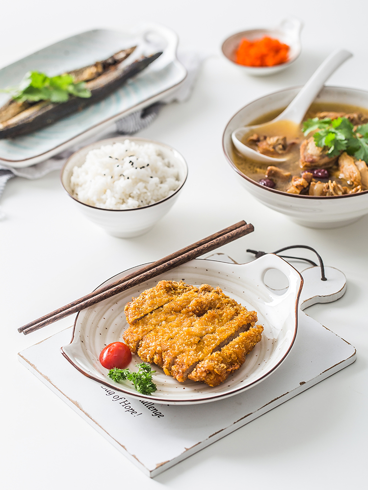 Japanese web celebrity ceramic dishes suit household single eat bowl Nordic modern salad bowl of soup bowl plate