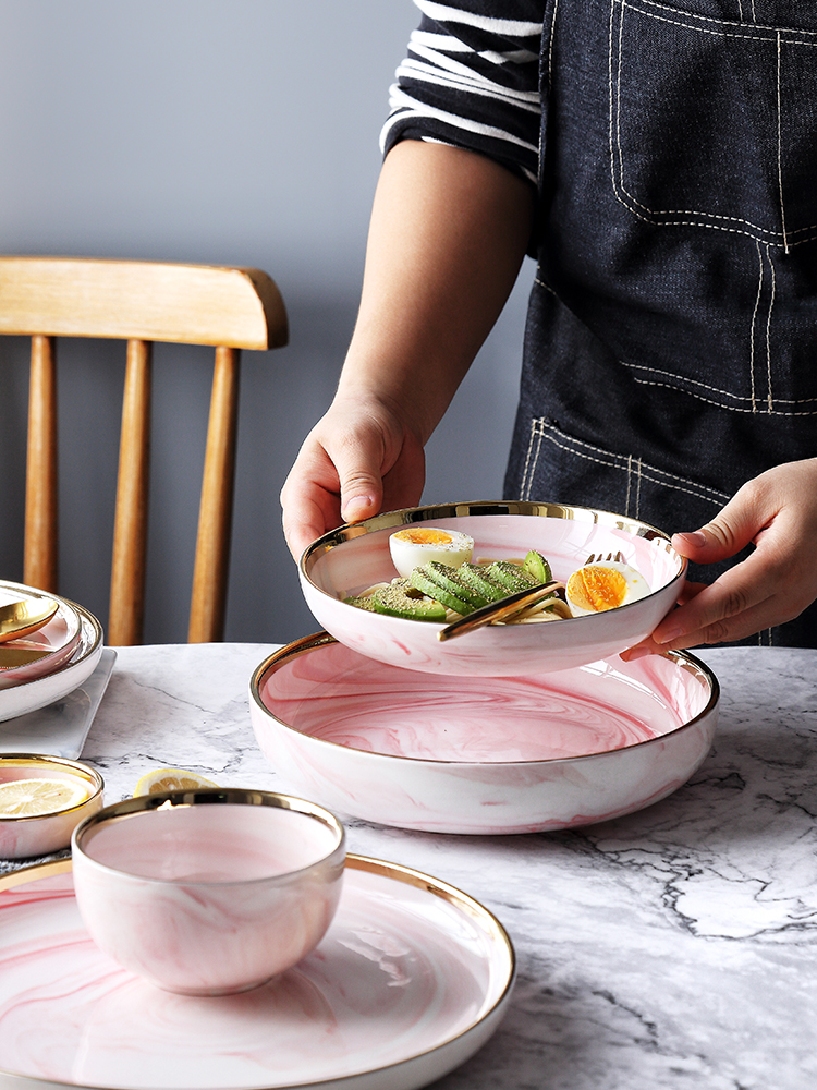 Tinyhome high - grade pink up phnom penh ceramic tableware home eat rice bowl dish soup bowl rainbow such as bowl steak flat