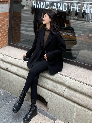 Двусторонное кашемировое демисезонное элитное шерстяное пальто, в западном стиле, в корейском стиле