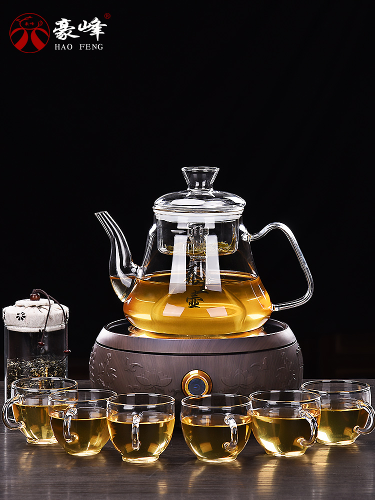 HaoFeng more heat resistant glass teapot suit household teapot cooked steamed tea ultimately responds flower teapot teacup electric TaoLu