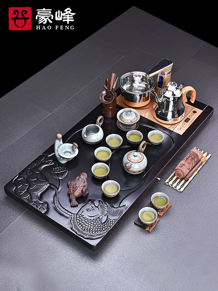 HaoFeng violet arenaceous kung fu tea set household ebony wood tea tray of a complete set of tea tea tea teapot