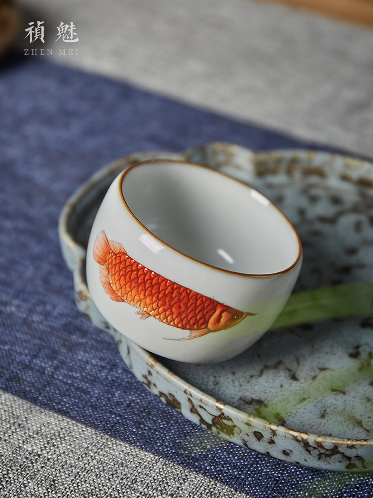 Shot incarnate your up hand - made gold dragon fish master cup single CPU jingdezhen ceramics kung fu tea set sample tea cup personal single CPU