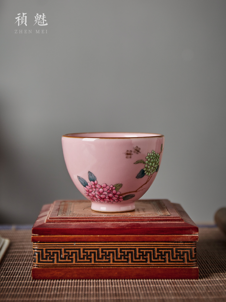 Shot incarnate the powder your up hydrangea jingdezhen ceramic cups kung fu tea set sample tea cup personal single CPU master CPU