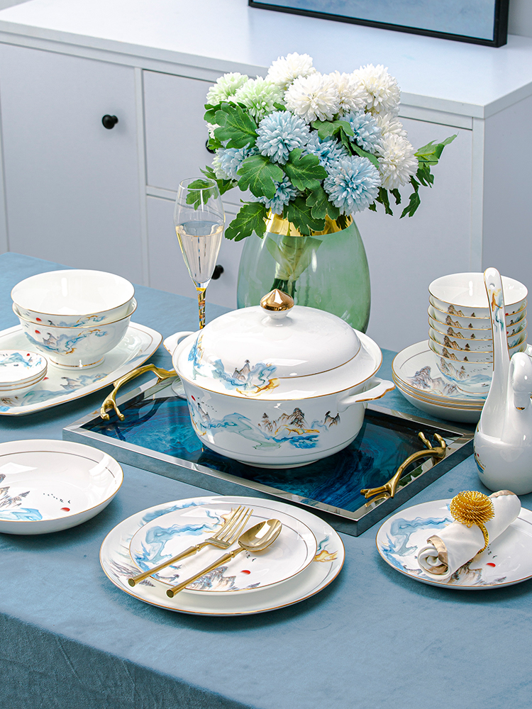 Wooden house product jingdezhen high - grade ipads China tableware dishes dishes chopsticks plate combination individual household jobs