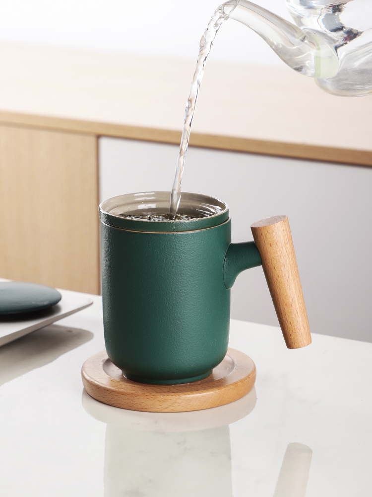 Separation Bincoo tea tea cup ceramic grind arenaceous household office restoring ancient ways with wooden handle, keller tea cups