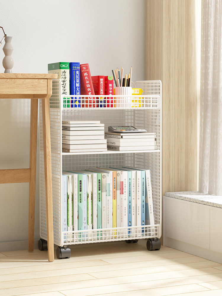 Dưới gầm bàn giá sách nhỏ di động có bánh xe giá đựng sách tủ sách sàn nhà giá đỡ bên bàn học sinh đơn giản trang trí kệ sách lớp học kệ sách thanh lý