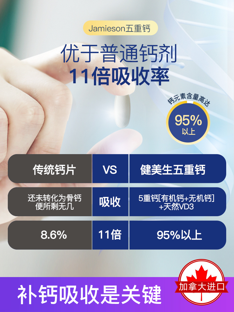 健美生 5重钙源复合维生素D3钙片 120片*2瓶 图2