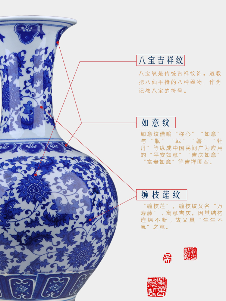 Jingdezhen ceramic furnishing articles archaize large Chinese blue and white porcelain vase sitting room porch TV ark adornment arranging flowers