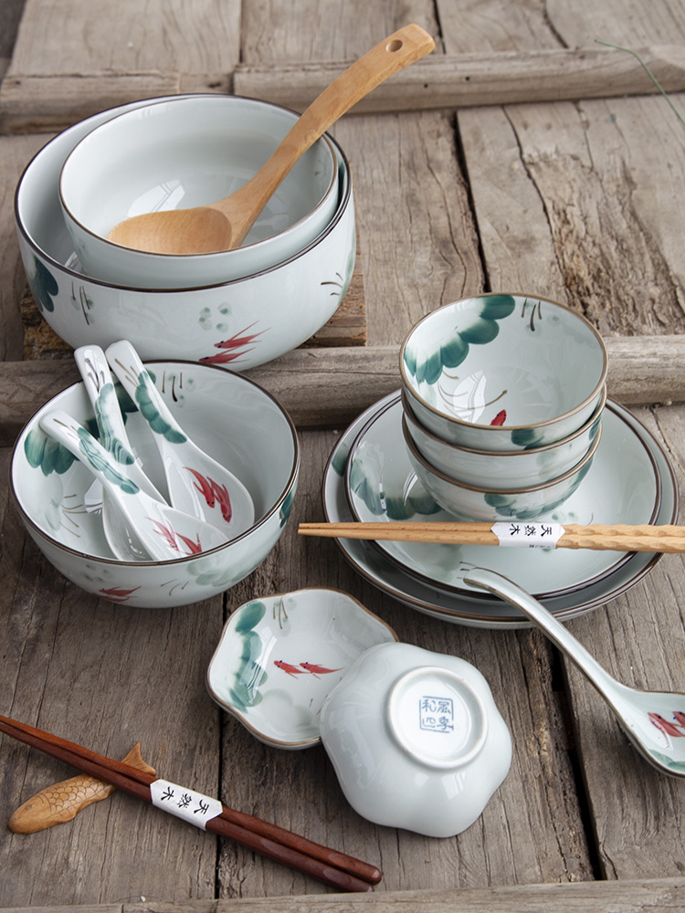 Color and ink painting of the four seasons under the glaze the Japanese - style tableware ceramic bowl oil pour la rainbow such use household creative hand - made large soup bowl