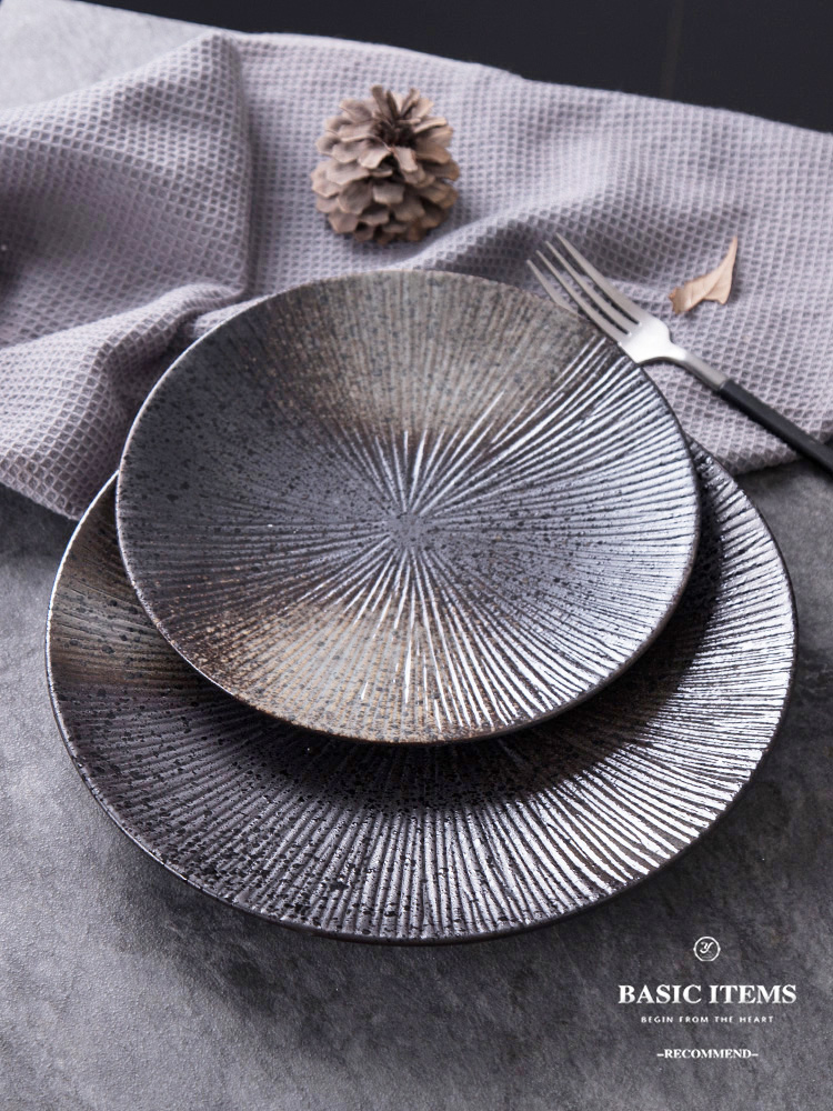 Japanese ceramic plates pasta dish beefsteak plate of fruit bowl disc new creative black frosted glass tableware