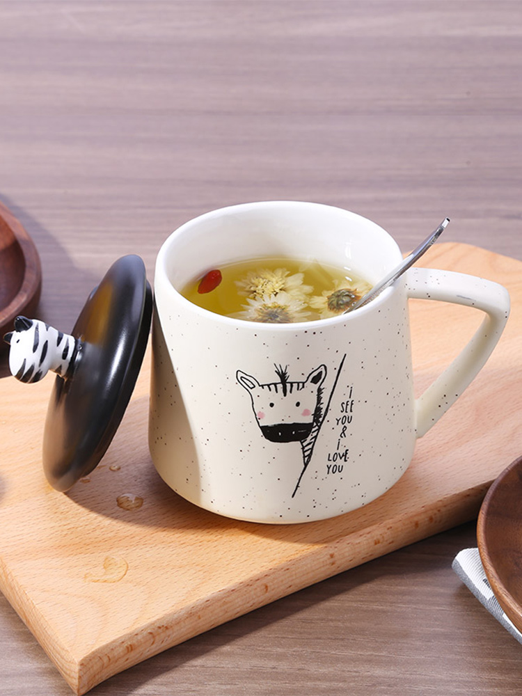 Lovely super creative move trend of ceramic coffee mugs female office water cups with cover cup oats