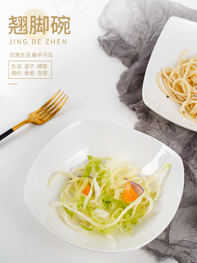 Jingdezhen porcelain dish newborn ipads plate square plate of pasta salad plate creative pure white ceramic deep dish dish
