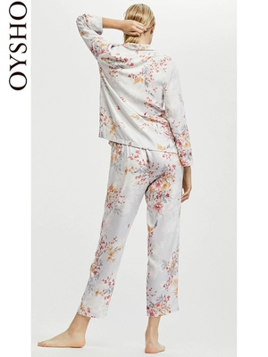 Oysho Li Yi với Camellia in quần nhà thanh lịch trong bộ đồ ngủ eo phụ nữ mùa hè 30310871804 quan sot nam Quần tây