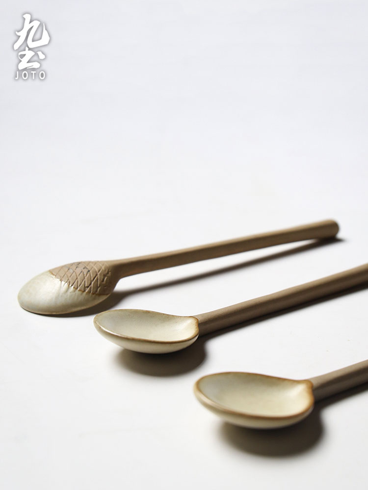 About Nine soil all hand retro coffee spoon, spoon, Japanese ceramic long handle coffee spoon, spoon, creative mixing spoon