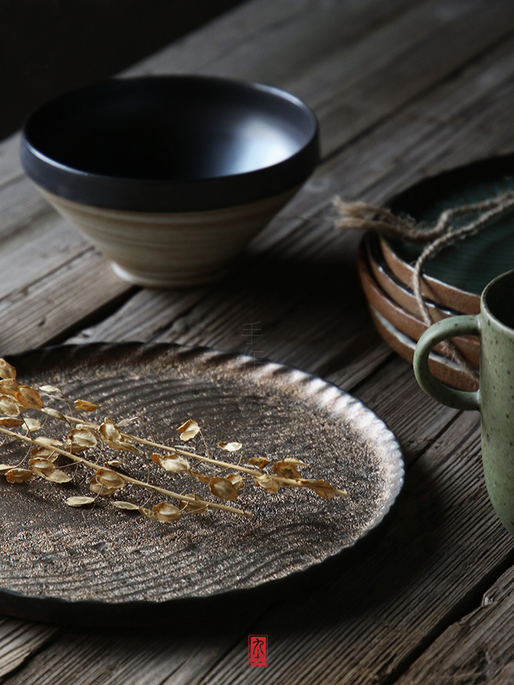 About Nine Japanese soil coarse ceramic tableware feeder jingdezhen ceramic flat plate household zen kunfu tea dry tea tray