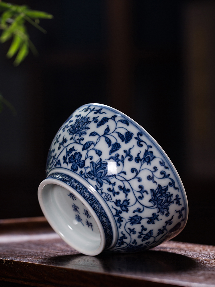 Jingdezhen porcelain bowl maintain burn all hand made bound branch lotus master cup single cup than nine calcinations spring breeze auspicious jade